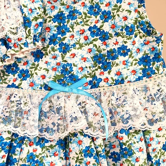HANDMADE BABY GIRLS 3 PC BLUE, WHITE, ORANGE DRESS OUTFIT SET - Picture 3 of 9